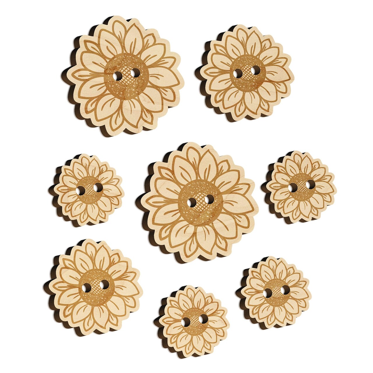 Cute Sunflower Doodle Wood Buttons for Sewing Knitting Crochet DIY Craft